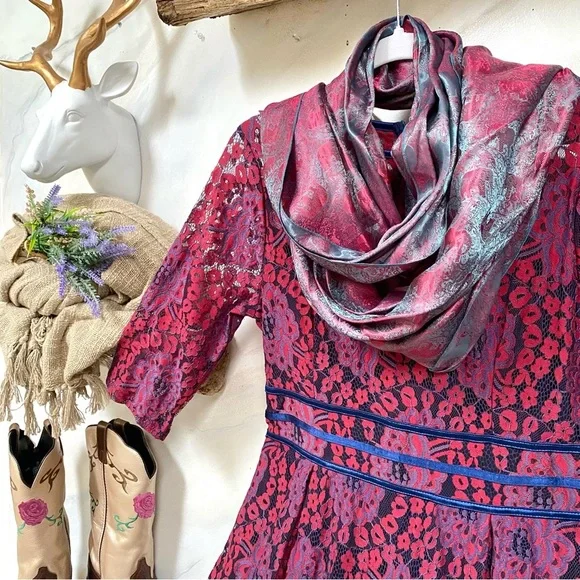 โจ Enchanting SILK Pink and Teal SCARF/body wrap w Gypsy southwestern vibe - Picture 14 of 16